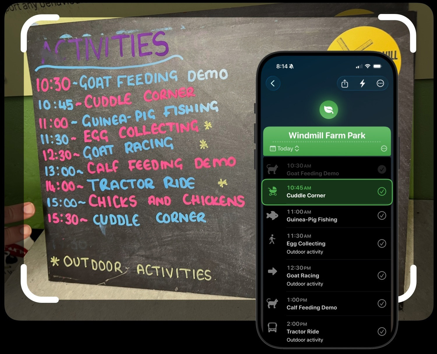 Example of importing a schedule from a photo