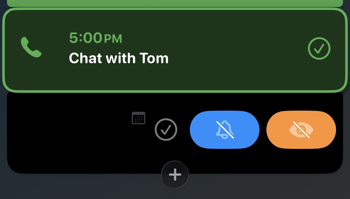 Hiding a calendar event by swiping and tapping "Hide" in Hour by Hour